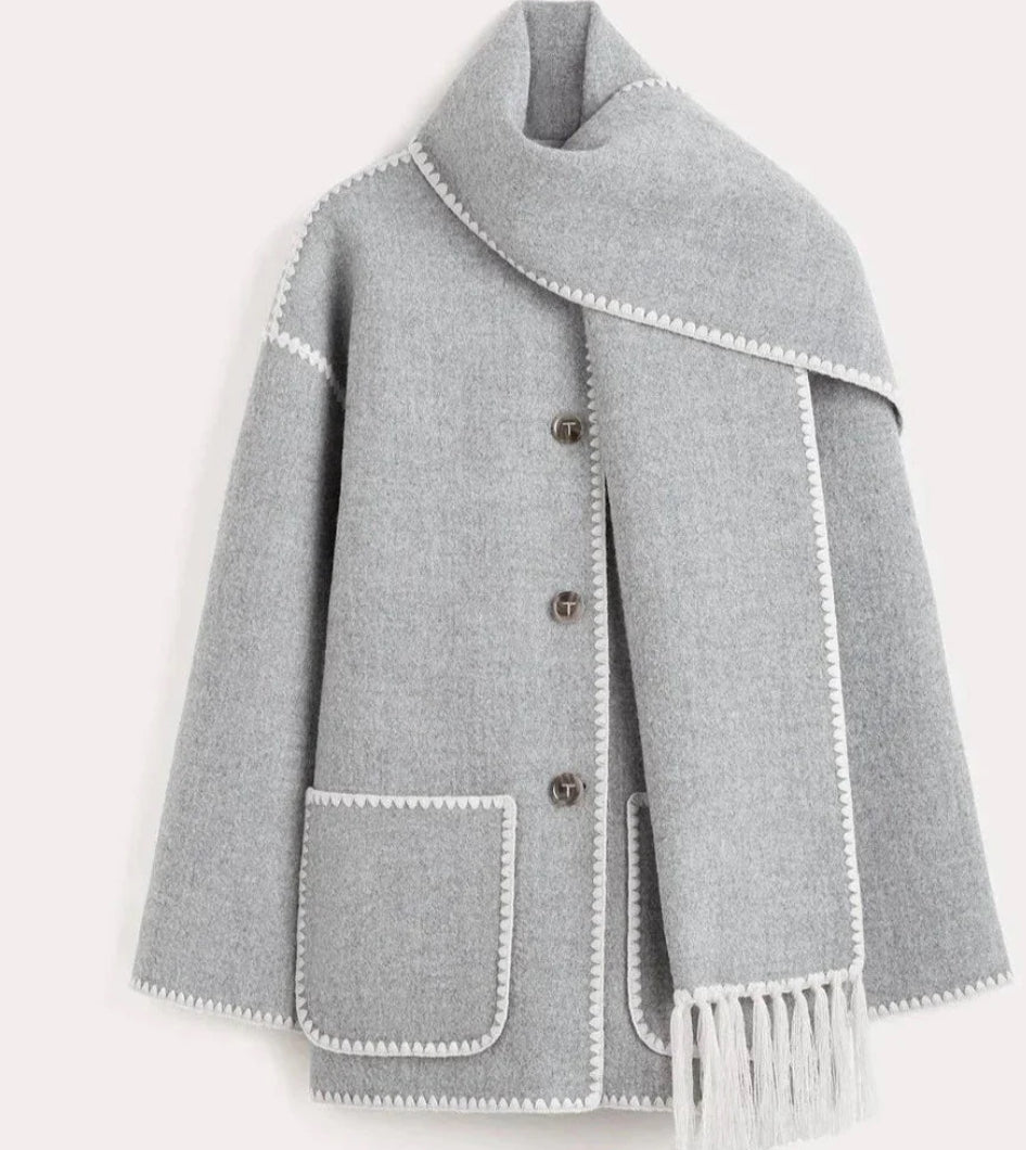 Warme Herfst/Winter Coat met Build-in Sjaal