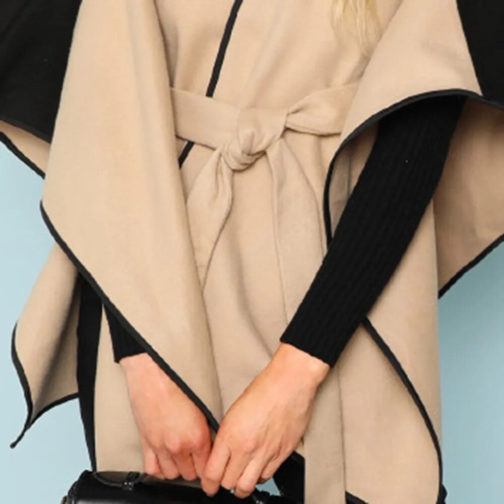 Dames Herfst Poncho Zwart/Beige