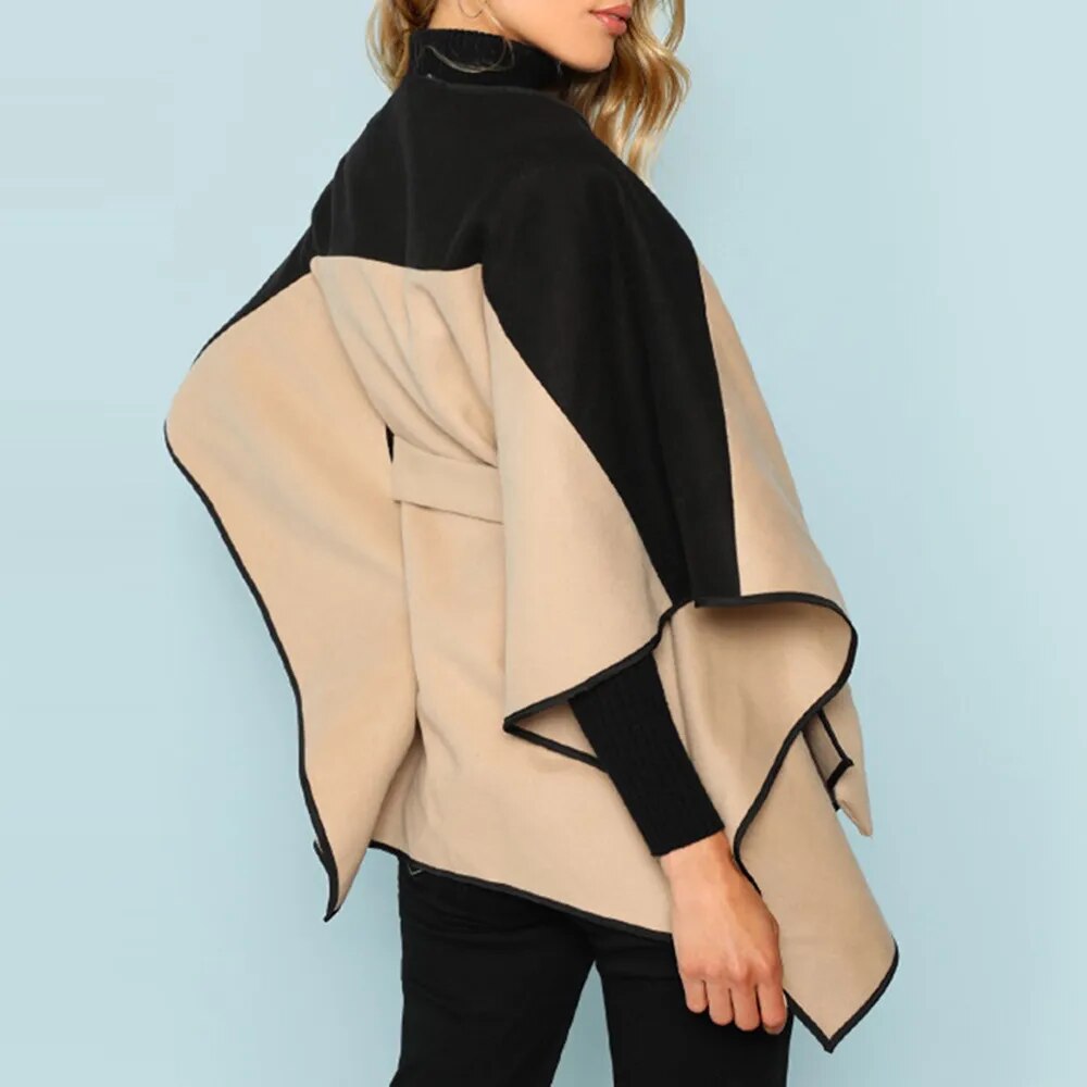 Dames Herfst Poncho Zwart/Beige